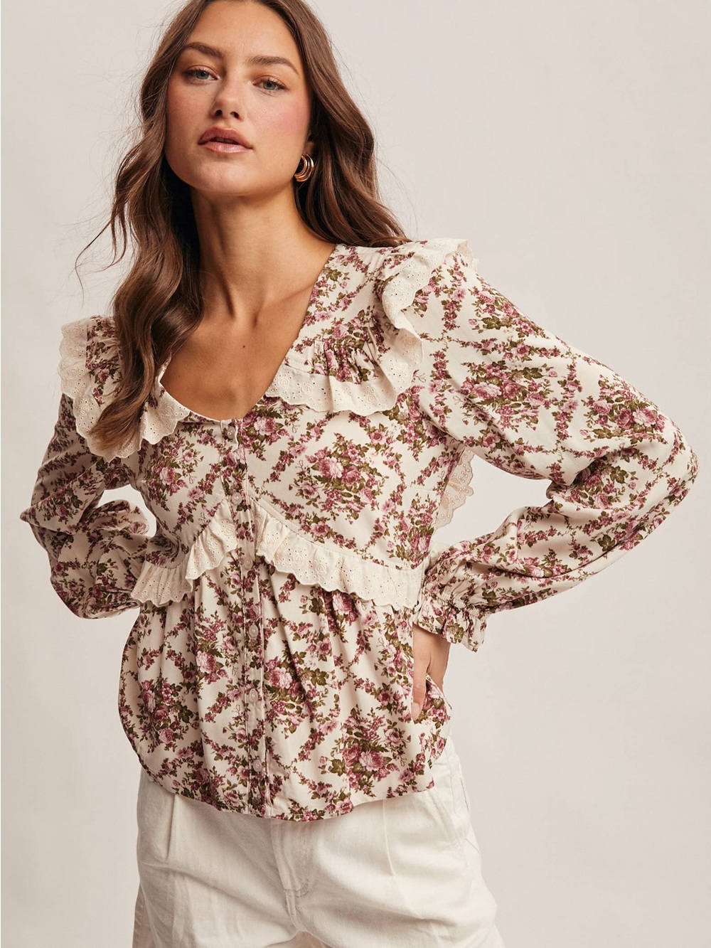 Eyelet Ruffle Floral Peplum Top